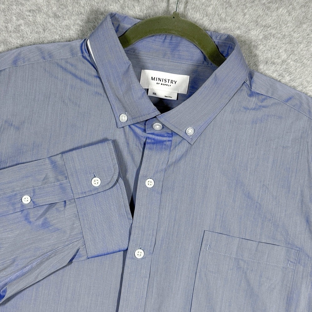 Ministry of Supply Shirt Mens XXL Gemini Woven Blue‎ Dress Shirt Button Down 2XL